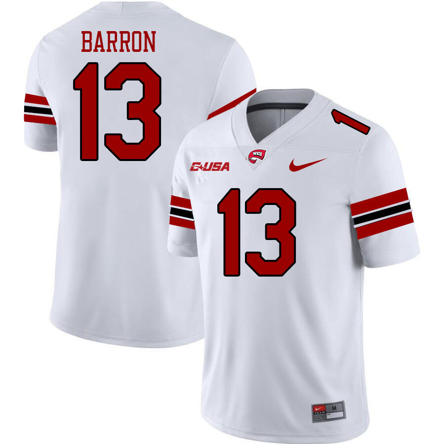 Western Kentucky Hilltoppers #13 Bronson Barron College Football Jerseys Stitched Sale-White